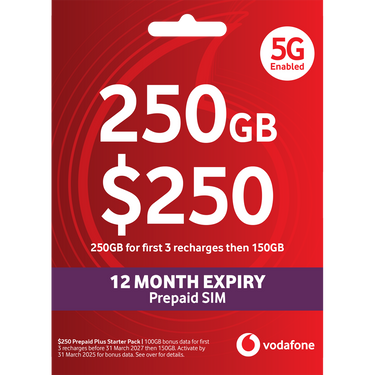 Vodafone $250 Prepaid Starter Pack - 150GB | 365 Days/12 Month Expiry